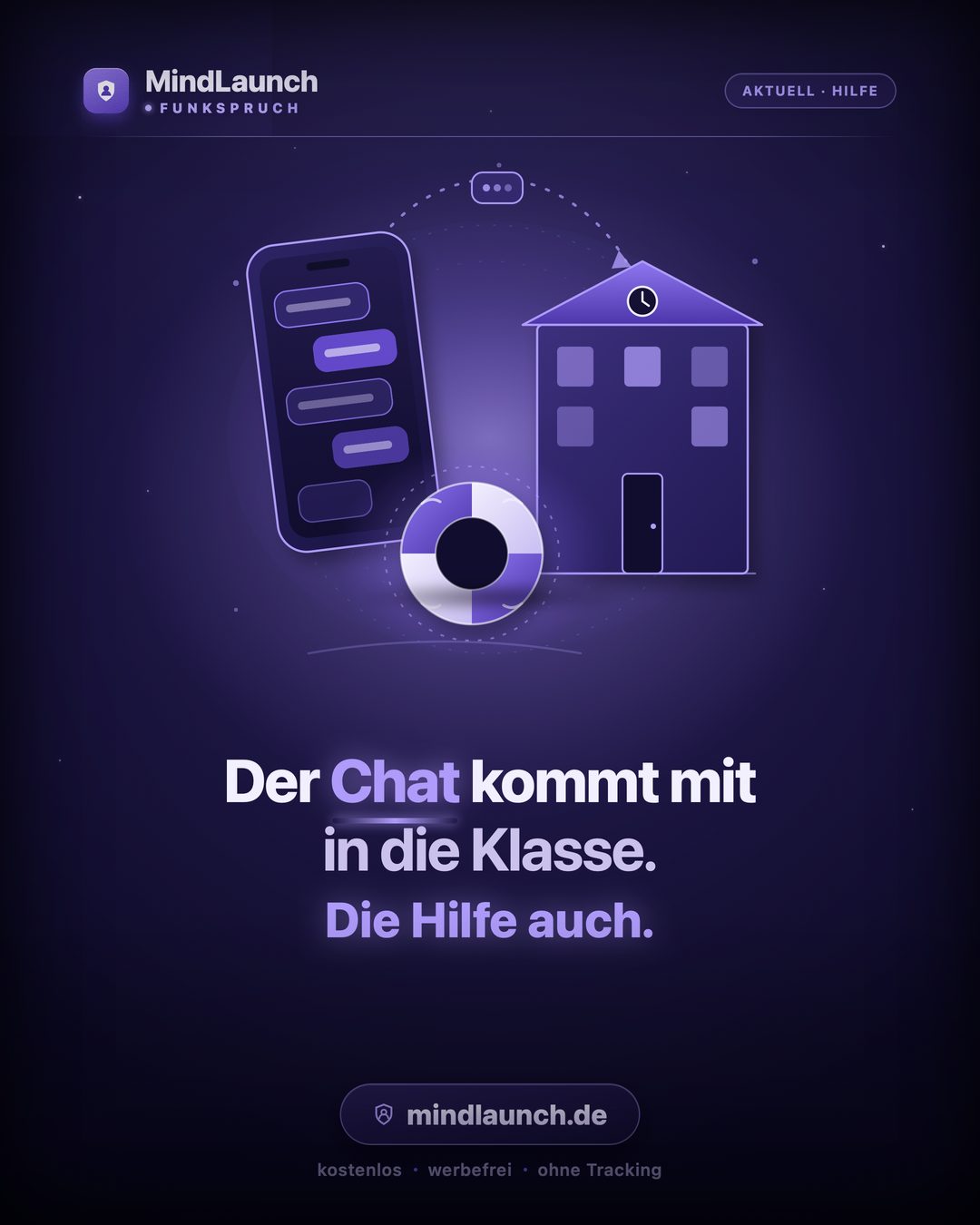 Funkspruch-Kachel: Der Chat kommt mit in die Klasse. Die Hilfe auch.