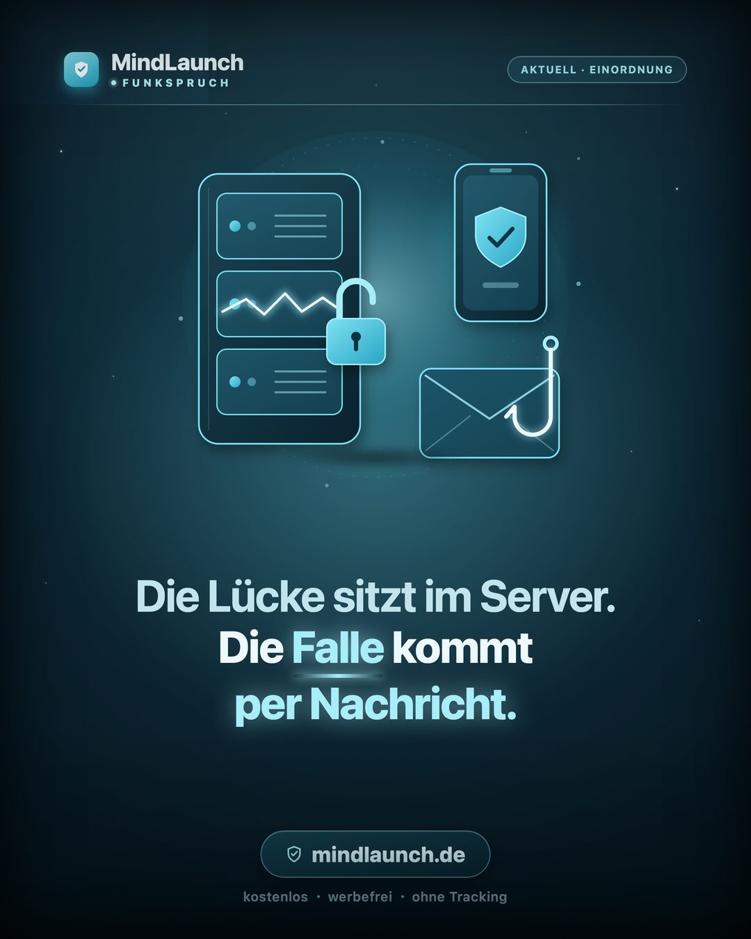 Funkspruch-Kachel: Die Lücke sitzt im Server. Die Falle kommt per Nachricht.
